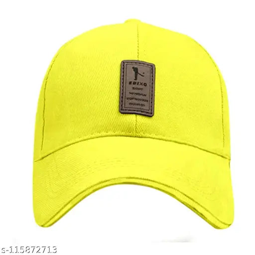 Yellow Edico cotton baseball caps with brown leather watches (pack of 2), casual accessories on display