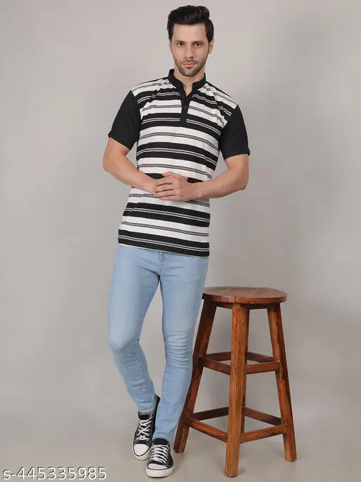 Stylish stripe half sleeve cotton t-shirt for men, ideal for casual wear