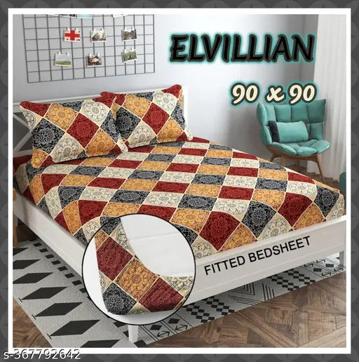 Trendy cotton superfine elastic king size romantic bedsheet, ethnic motifs, 2 pillow covers included - ideal for summer use in adult bedrooms