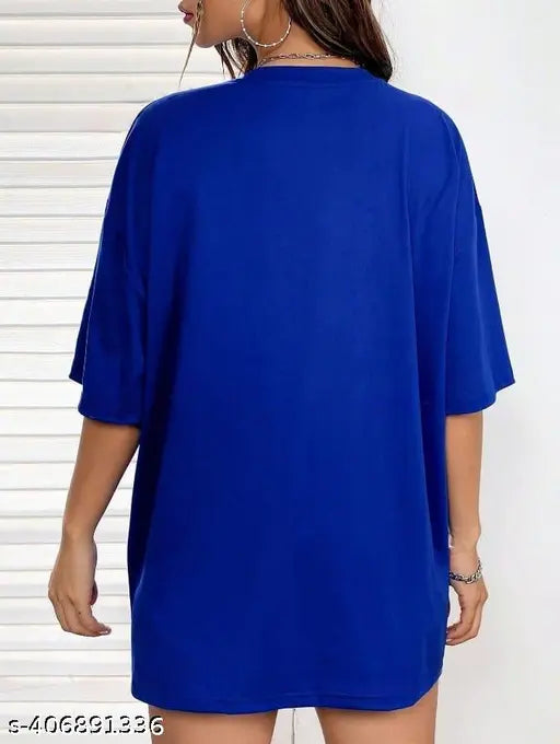 Blue graphic print half-sleeved round-neck printed t-shirt for women and girls