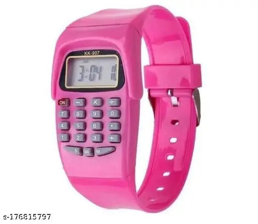 Pink digital watch for kids with calculator function