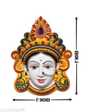 Yellow plastic figurine of Mahalakshmi Mukhota, Goddess of wealth and prosperity for worship or home decoration, approximately 6 inches Height x 5 inches Width x 1.5 inches Depth (15 x 13 x 4 cm)