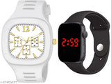 White and black watch with digital display