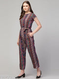 Multicolor floral print crepe jumpsuit for women, durable and versatile for various occasions