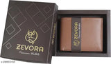 Brown faux leather men's wallet, regular size with 3 card slots and single compartment