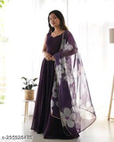 Purple silk dupatta with floral pattern