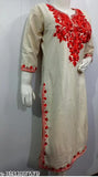 Beige cotton winter kameez with red floral print