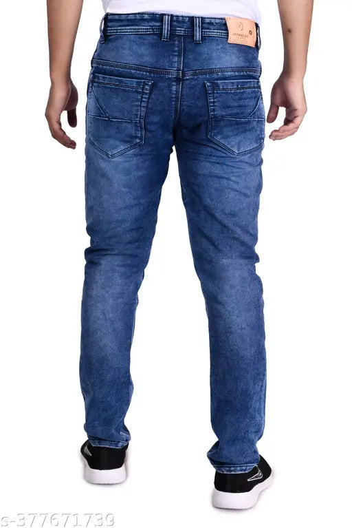 Blue denim men's casual jeans pants, regular fit, comfortable daily wear in washed pattern. Size options include 28, 30, 32, 34, 36, 38, 40. Made in India