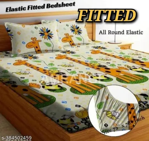 Cotton-fine New Town® Premium double bedsheet with pillow covers, summer-ready for adults, 220 thread count, elastic fitted style, 78x72 inches (Queen)