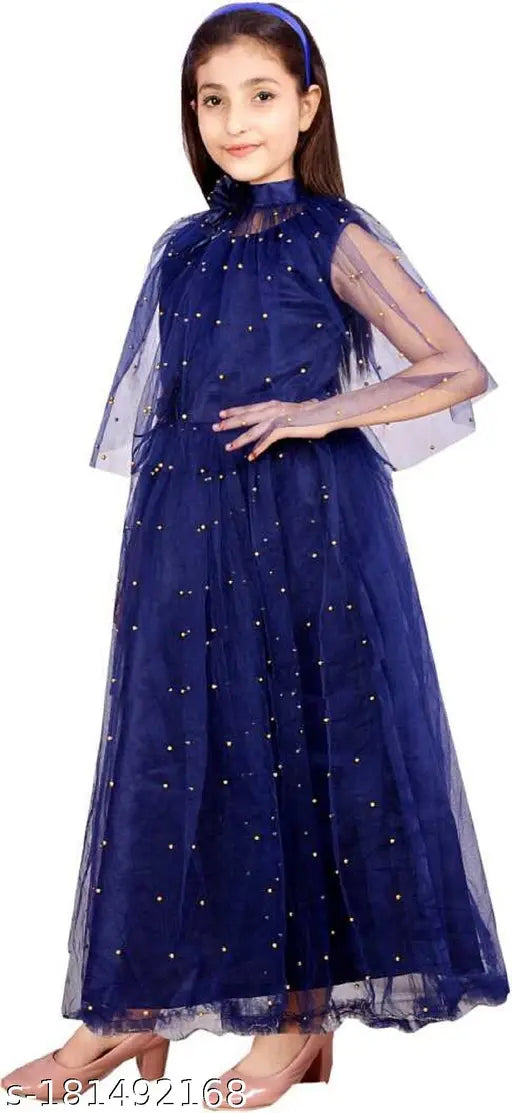 Embellished net dress for girl and baby girl (3-4yrs to 11-12yrs), Indian handcrafted, three-quarter sleeves