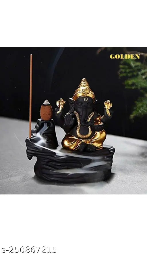 PMR Adiyogi Mahadev shiv shankara and Yellow ganesh smoke backflow combo with free 40pcs cones. Handcrafted polyresin Indian god idols on display stand