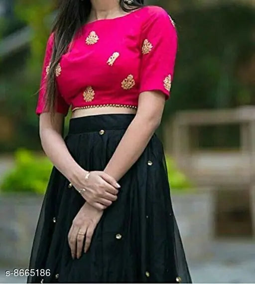 Silk net lehenga women's semi-stitched topwear with unstitched blouse (waist size 26in, length 46in), net dupatta included, traditional Indian bridal wear on mannequin