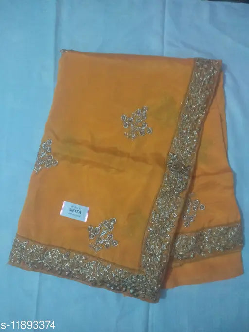 Silk embroidered party saree with separate taffeta blouse, women's Indian wear