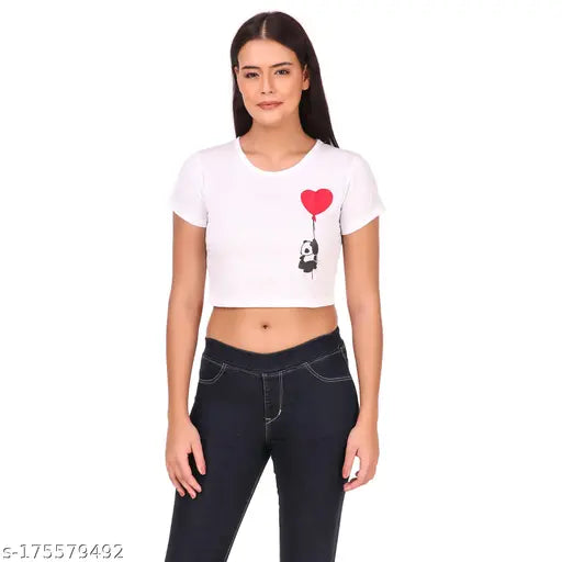 White cotton blend round neck t-shirt with flying pigeon printed design, perfect for women's casual wear