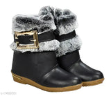 Synthetic leather casual high ankle boots for girls, stylish footwear in solid pattern with zip net detail, suitable for ages 15-24 months from India