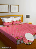 Glace cotton, premium-quality, floral print double bedsheet with 2 pillow covers, fits up to 8 inches mattress (72x78x8 inches, pink dot)