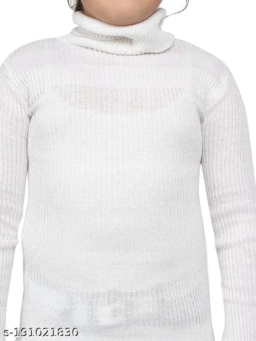 Trendy Hyneck Sweater in White Color Baby Casual Winter Every Wear Full Sleeve Kids High Neck for Baby Boys and Baby Girls Skeeve/Skiwi/Skivy/ Skivvy Sweater Set (Pack of 1)