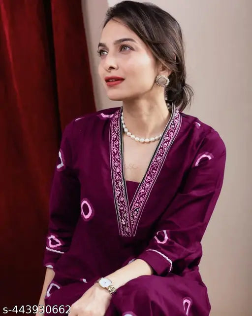 White printed cotton kurta set with palazzos, three-quarter sleeves, India origin