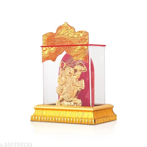 Golden metal brass Hanuman ji idol Bajrangbali murti sitting, Indian religious statue for car dashboard or home decor