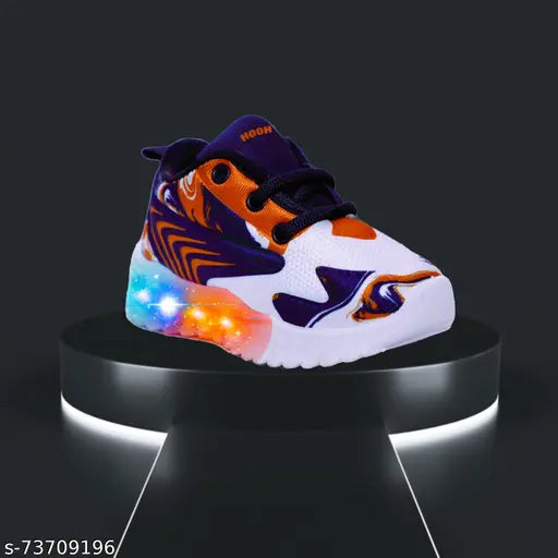 Children's sports shoes with LED lights, purple and orange colors