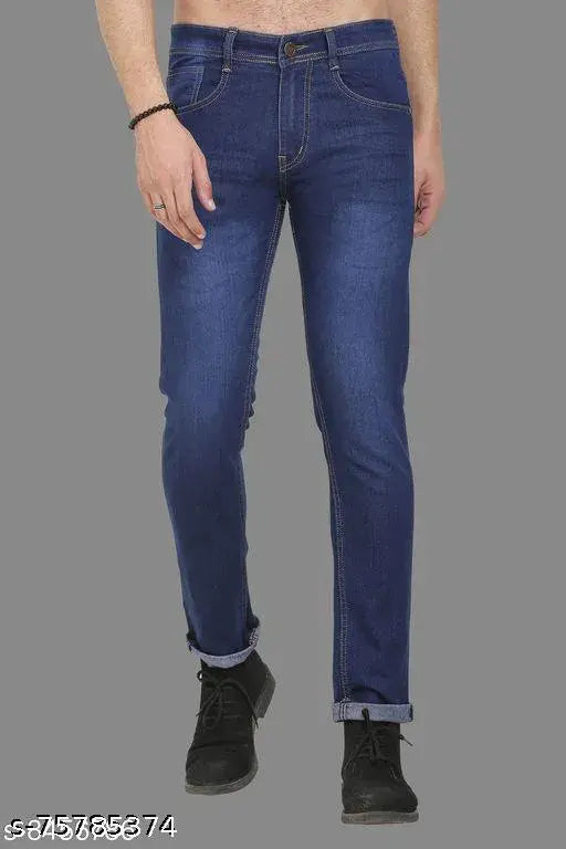Fancy cotton solid men's jeans, size 36x40, made in India