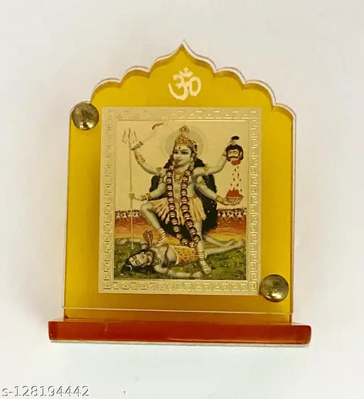 Acrylic Kali Mata idol for car dashboard, temple home decor or office study table, spiritual gift item, size: 6.5cm x 2.5cm x 8cm, made in India