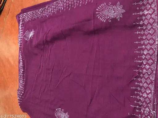 Purple silk saree with hotfix diamond work