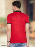 Red Cotton Blend Wild West Half-Sleeve Polo Neck T-Shirt, all-over printed, men's fashion