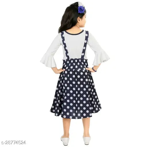 Blue cotton blend frock dress for girls, printed net pattern, short sleeves, size 2-3 years, India origin