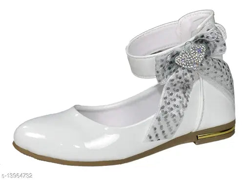 Synthetic leather white bellies, kid's shoes with PU sole, Velcro fastening on display