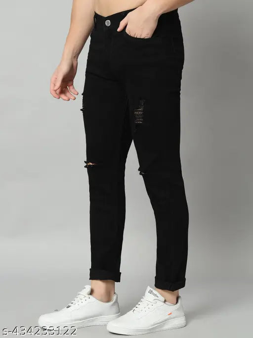 Black Lycra men's slim fit jeans, black denim for stylish and comfortable look, size 30/32/34 (waist 30/32/34, length 40in, hip 34/36/38). Made in India