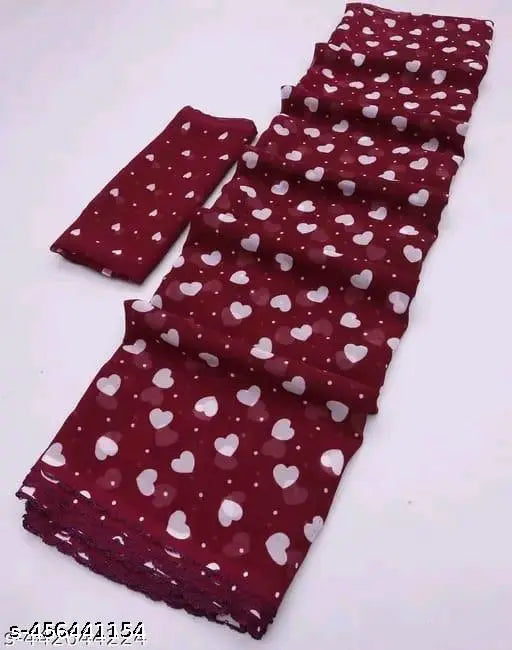 Georgette fabric red and white polka dots traditional Indian sari