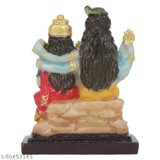 Multicolor resin handcrafted Shiva Parvati Ganesh idol set, traditional Hindu figurines for home decor (10cm L x 10cm H x 10cm B)