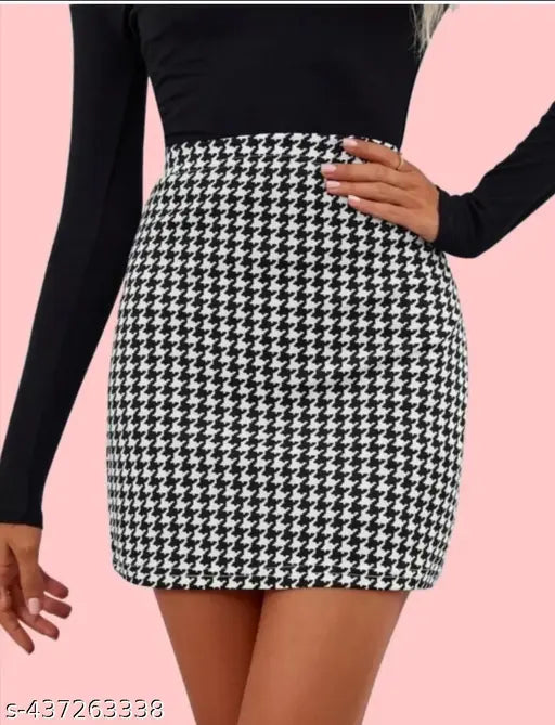 Women's houndstooth pattern skirt with black top