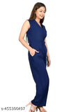 women's rayon designer jumpsuit - sleeveless solid-color, XS size (Bust: 34in, Length: 53in, Waist: 26in, Hip: 40in), made in India