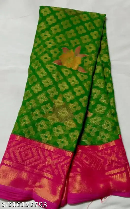 Chiffon Braso printed saree with running blouse, Indian self-design daily wear in free size (5.3m saree, 0.8m blouse)