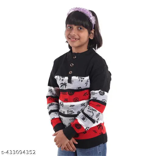 Rebiva Trendy Fancy New Stripped Design Woolen Knitted Full Sleeve Sweater With Button Closure,Sweatshirt for Kids/Sweater for Girls/Baby Sweater/ TopWear Sweater for Infant Toodler Girls and Boys (Pack of 1)Dailywear and Partywear Sweater