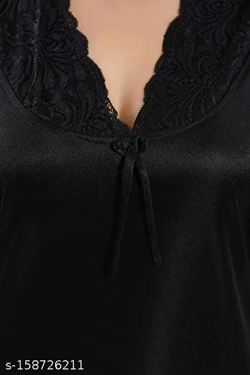 Satin Patiala Night Suit - V-neck, short sleeves, Indian-inspired design