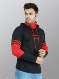 Trending men's striped cotton blend hoodie t-shirt with long sleeves, perfect for partywear streetwear & mask hoodies. 100% polycotton quality material, available in sizes S, M, L, XL (38in/27in, 40in/28in, 42in/29in, 44in/30in). Made in India