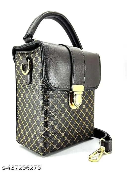 Black leather side sling purse, detachable strap, top carry handle, adjustable shoulder strap