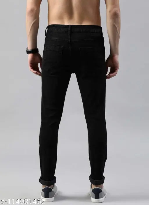 Men's black denim knee-cut jeans, solid print with no fade from VYESH, size 32 (waist 32in, length 40in)