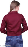 Maroon denim full-sleeve jacket, solid pattern, women's size S-XL, India-made