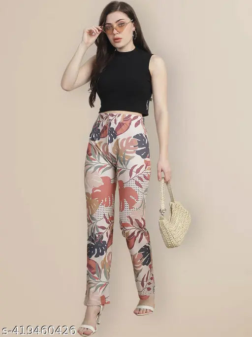 Women's cotton blend high-rise trousers (2pc) - Solid, high-quality imported casual pants from India, perfect for various sizes S-XXL