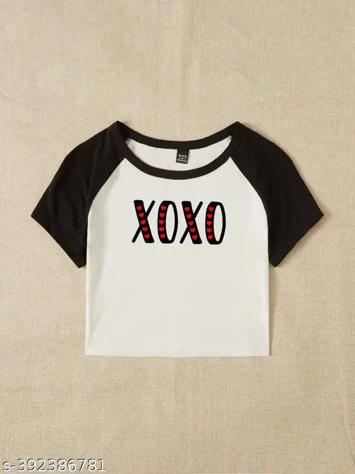 Cotton Raglan XOXO T-shirt, short sleeves with printed net design (XS - XL), Indian origin