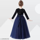 Embellished net gown with long sleeves for 9-15 years, velvet and nylon fabric, ready to wear for parties or weddings