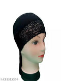 Scarf with attached hijab cap, black lace detail, 1 size
