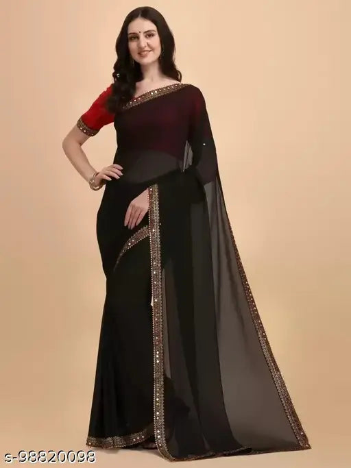 Black and gold georgette saree