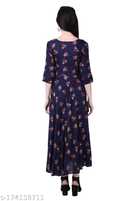 Rayon printed Meesorra long kurti, three-quarter sleeves, Indian traditional clothing in multiple sizes (M - bust 38", L - bust 40", XXXL - bust 46")