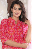 Rayon three-quarter sleeve printed fancy kurti set for women, featuring single sizes from M to 4XL on display