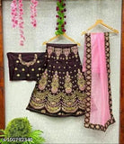 Multi-colored embroidered satin lehenga choli dupatta for girls (2-15 years), traditional Indian partywear